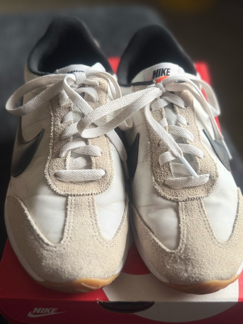 Nike White, Beige and Black Suede-Trim Low Top Sneakers